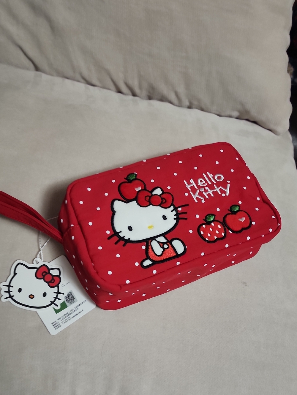 Brand New Hello Kitty Red Polka Dot  Wristlet Make Up Pouch